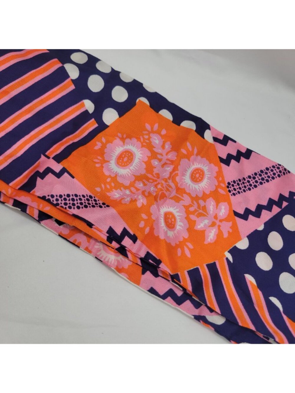 Vtg 60s Orange Purple Pink Patchwork Scarf Fringe Trim 64"x6" Groovy Retro Style - Picture 11 of 15